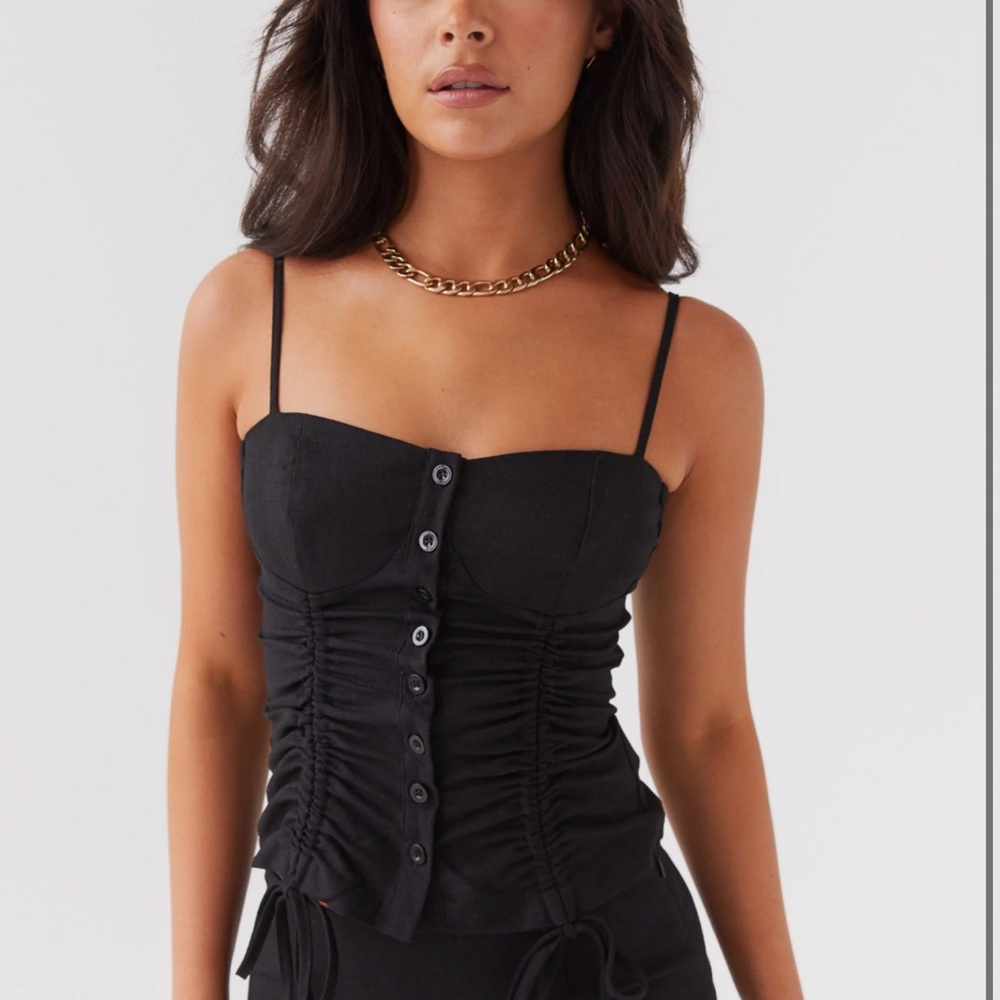 Peppermayo Black Spaghetti Strap Button-Front Cami